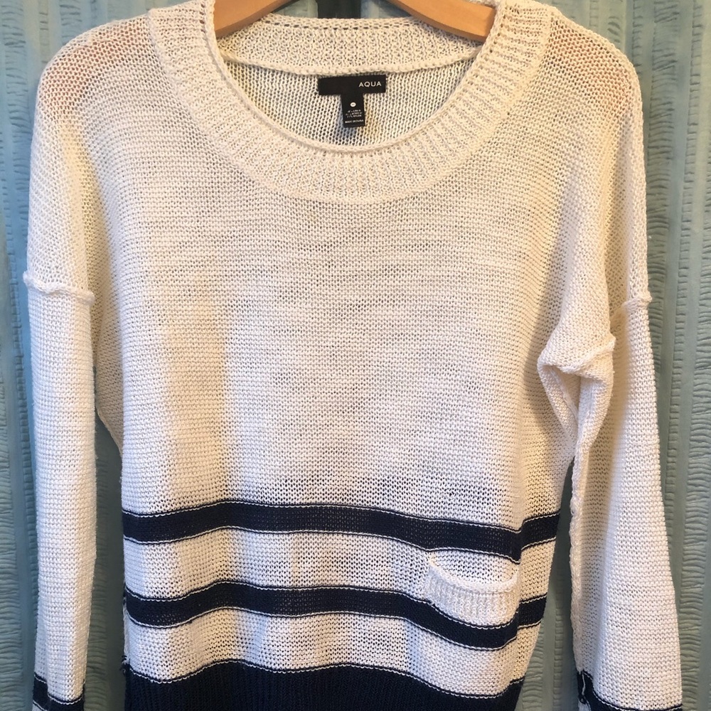 Aqua Striped Sweater Medium Cream Off White/Navy